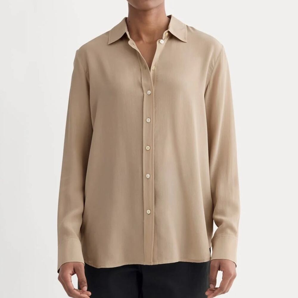 Everlane The Must Have Shirt Washable Silk Burnt Sugar Size 16 NWT
